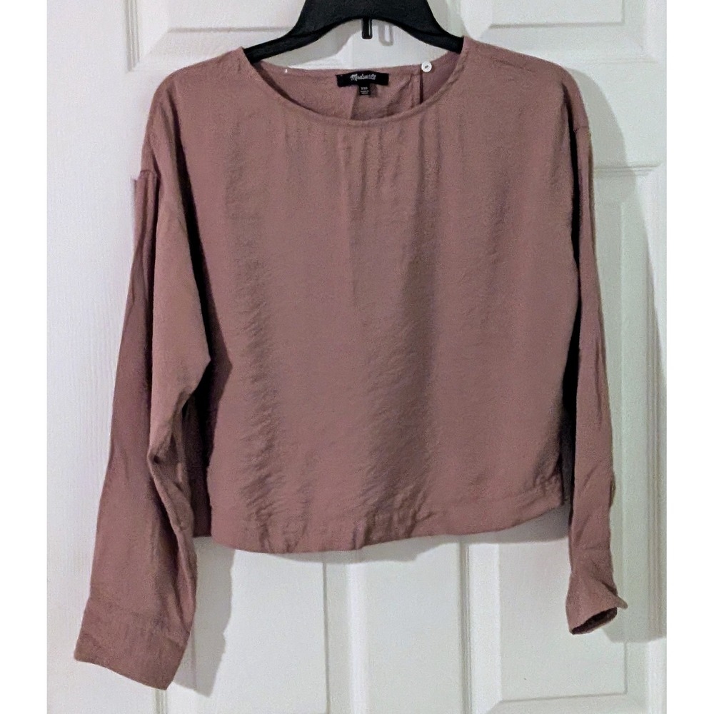 Madewell Mauve Crossover Tulip Open BackTop XXS Textured Cupro Blouse NWOT $88 - Picture 5 of 9